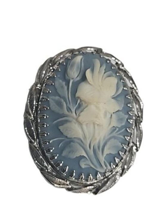 Whiting & Davis Jewelry - Whiting & Davis Floral Cameo Brooch